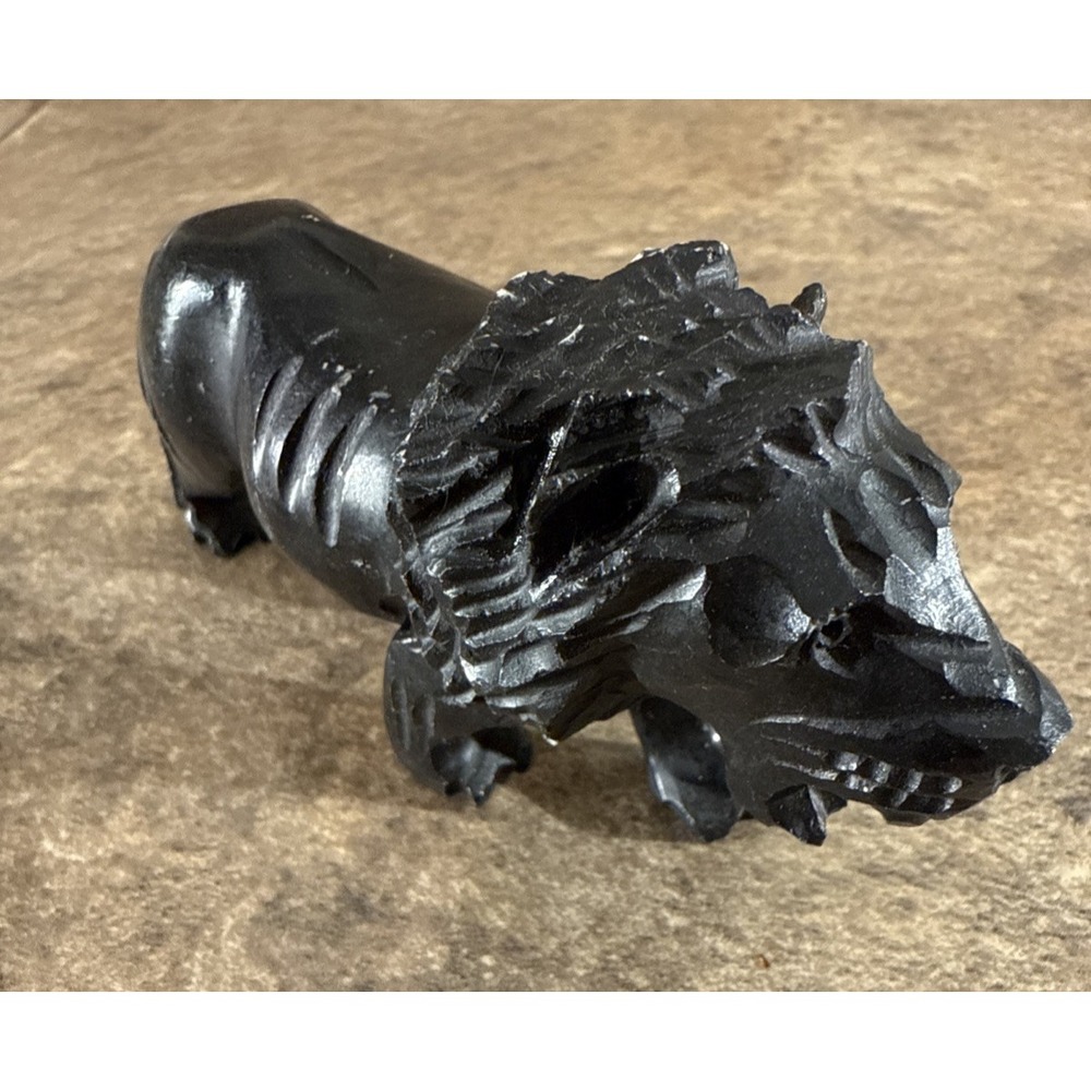 Resin Lion Figurine Dark Wood Look Safari Animal Statue 4 1/2" Slight Wear